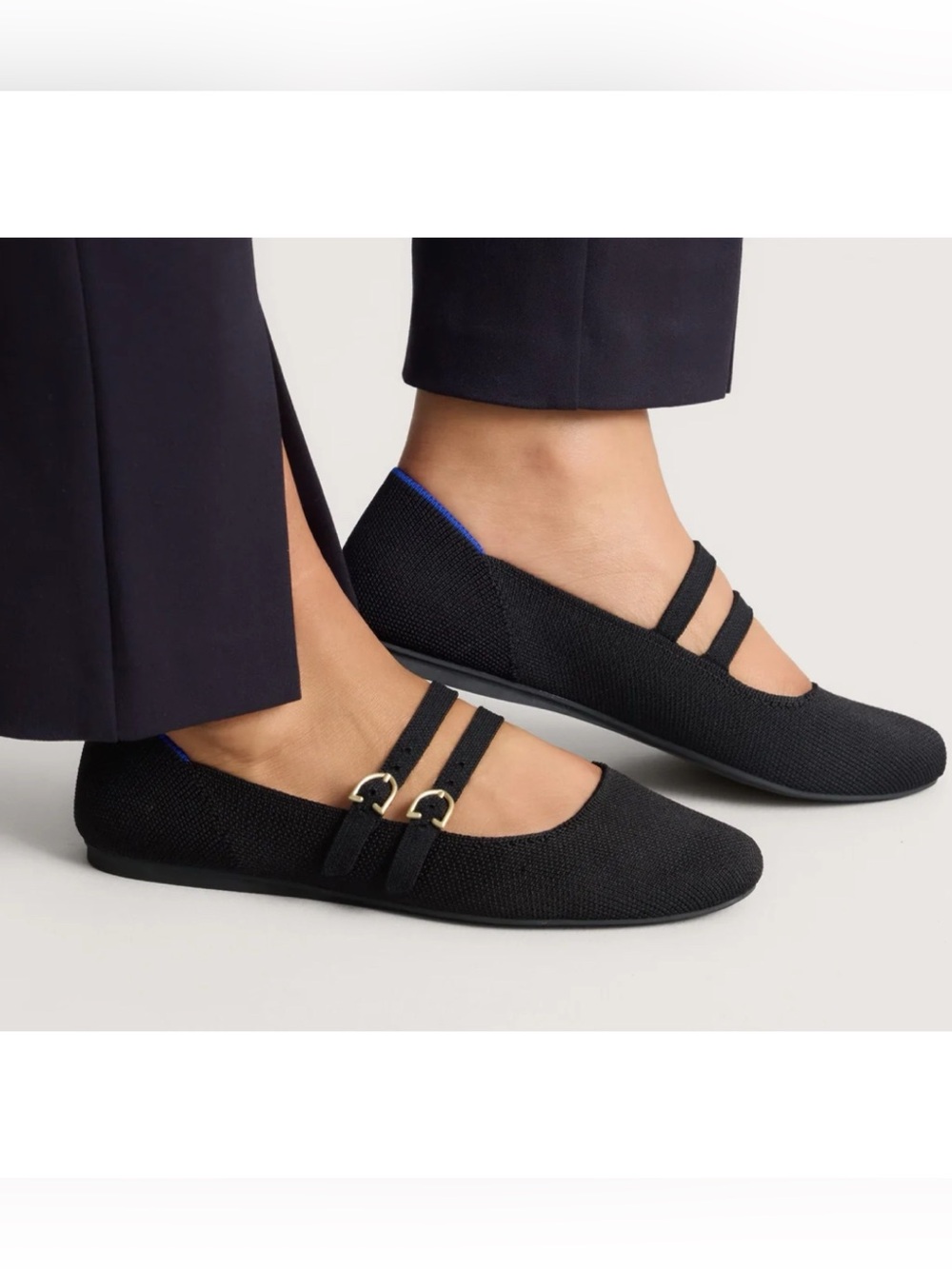 Rothys The Double Buckle Strap Mary Jane Flats in Black Size 9~ Excellent